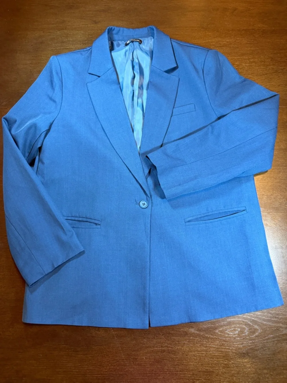 Pretty Garden Women's Long Blue Single-Button Blazer Lined